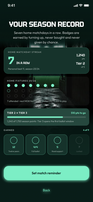 The MY TEAM app: a supporter’s season record with streak, tier and badges