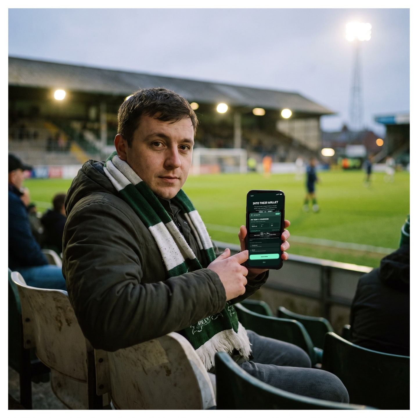 A supporter's phone showing the match pass in the wallet