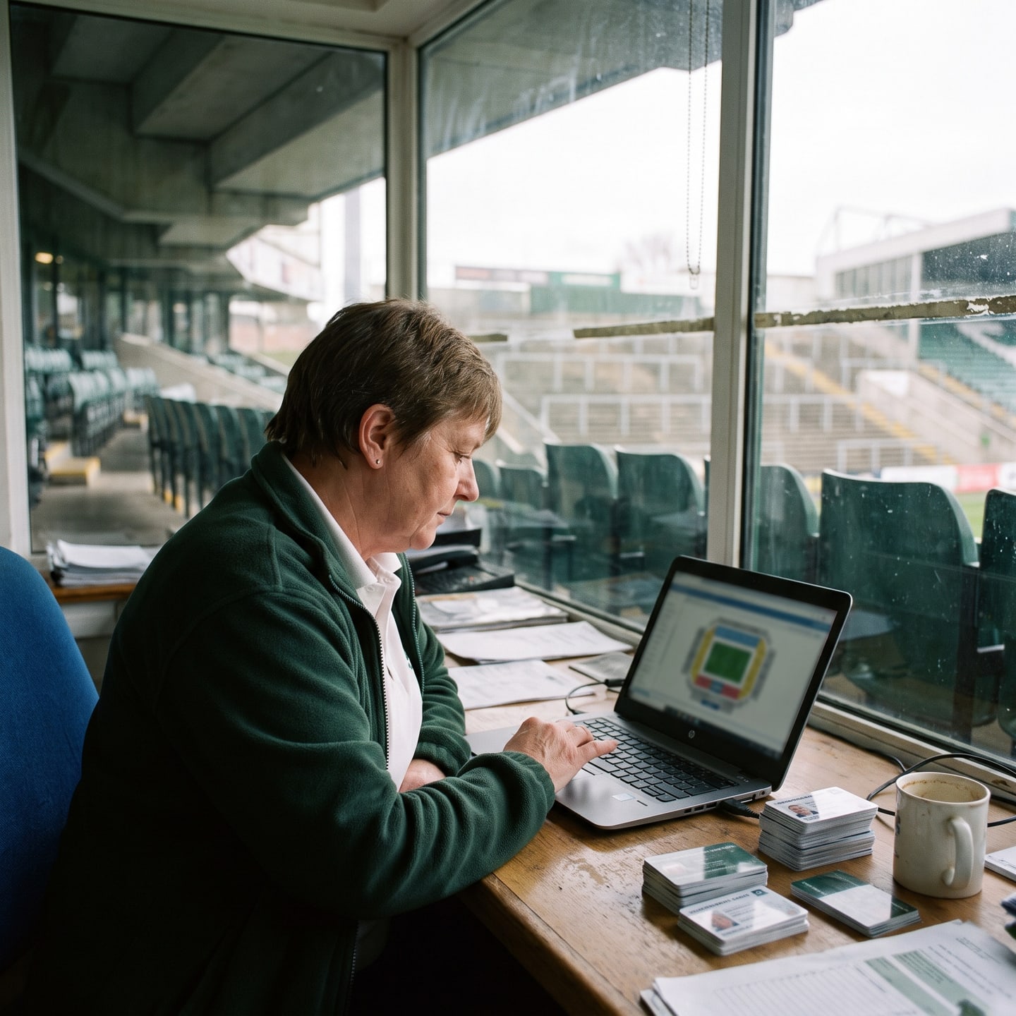 Club staff at a desk going through the matchday settlement